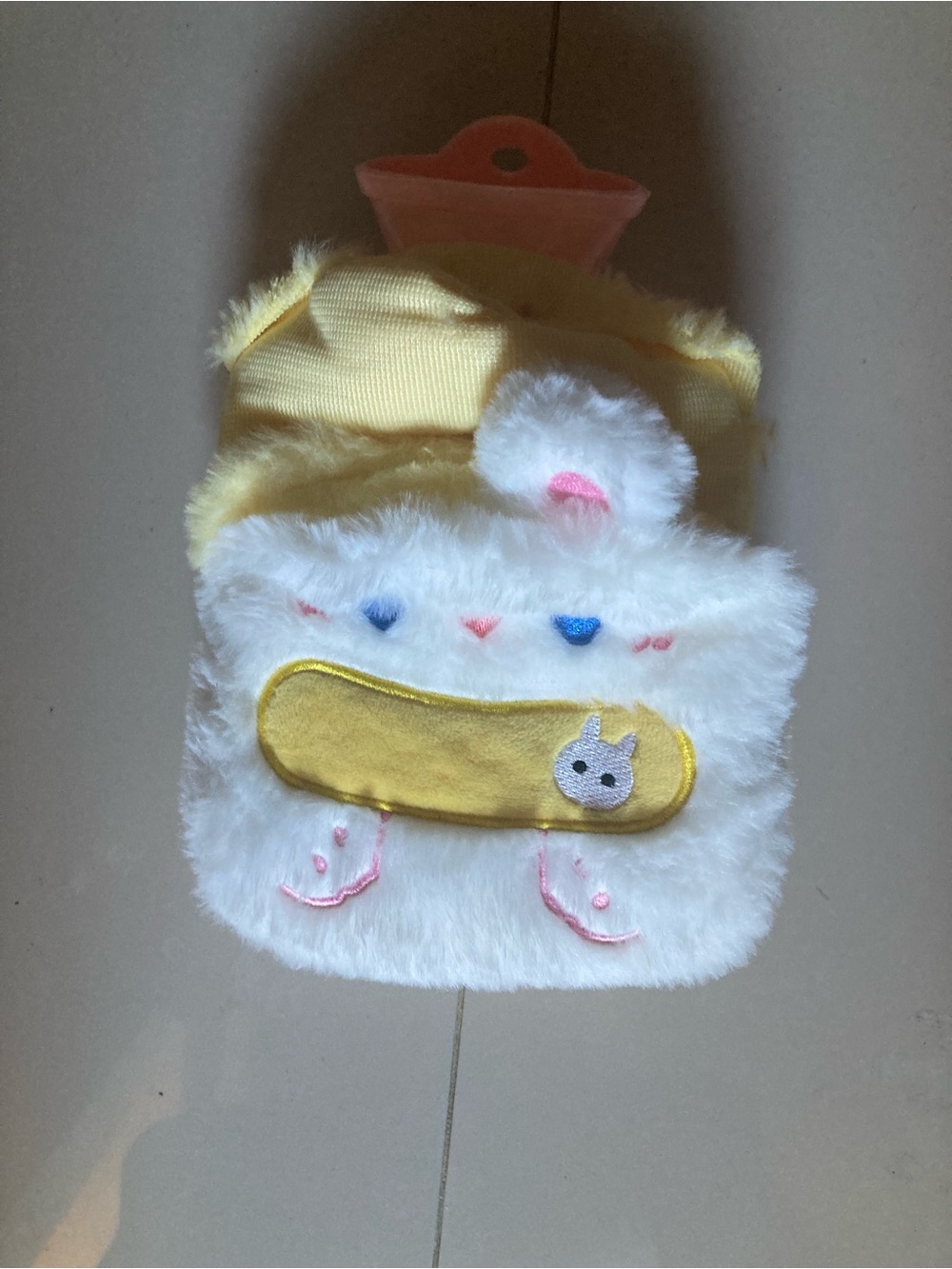 Yellow & White Plush Kids Mittens with Bunny Patch